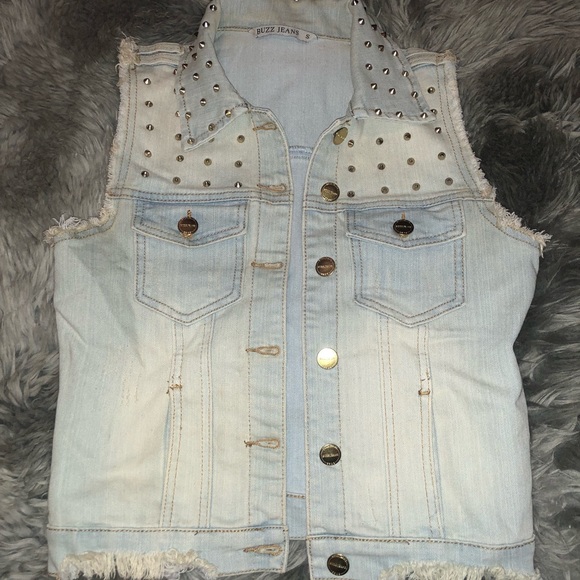 Blue Jean gold studded collar Vest💎 - Picture 1 of 6